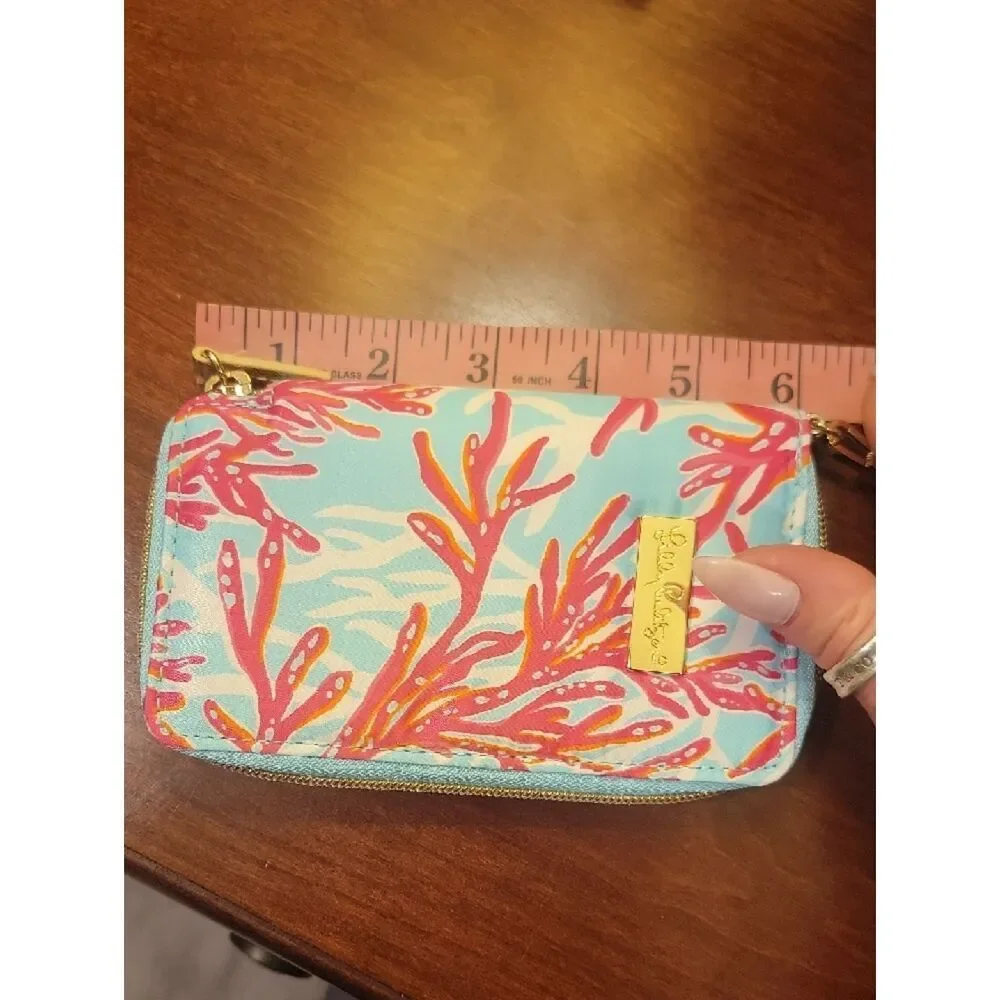 Lilly Pulitzer Coral Print Wristlet in Light Blue, Pink, Gold